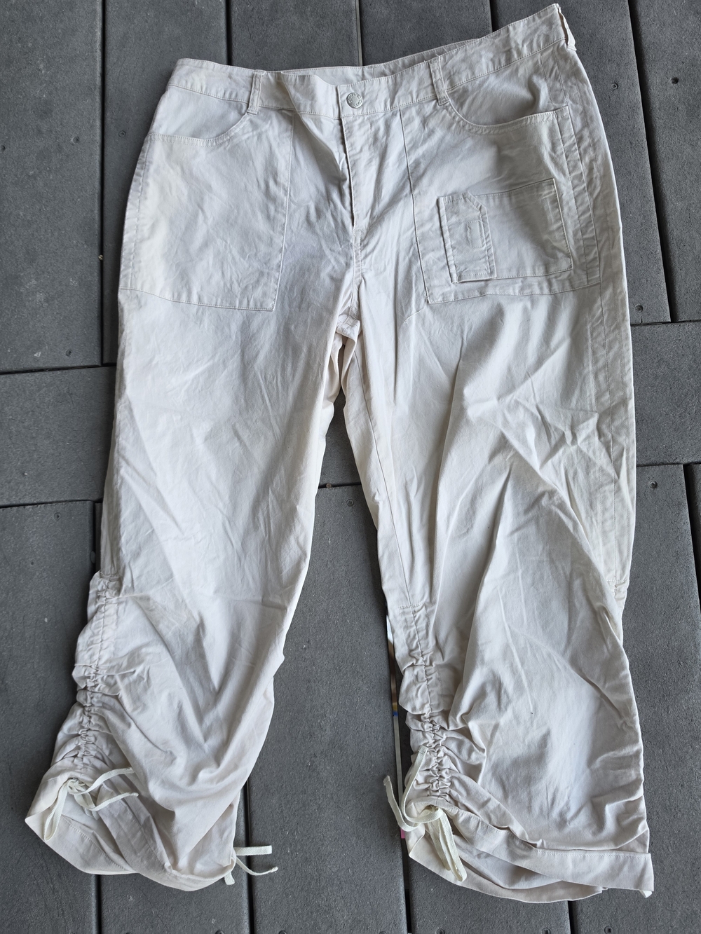 Womens Cream Drawstring Cargo Pants